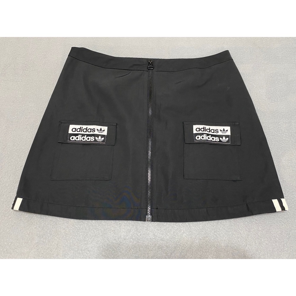 NWOT Adidas Originals Black Mini Skirt with Front Zip & Logo Pockets
